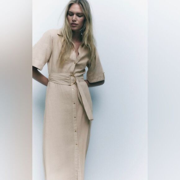 Zara Linen Blend Shirt Dress New - Picture 2 of 8